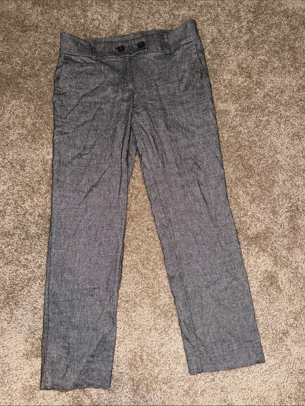 LOFT Women's Gray Linen Blend Straight-Leg Trousers - size 2P